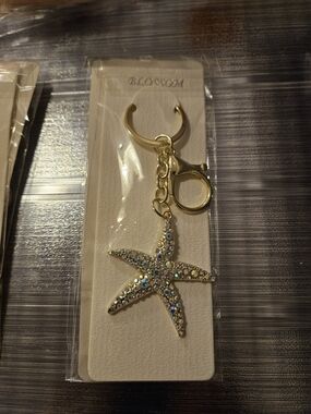 Gold Starfish Keychain with Iridescent Crystals